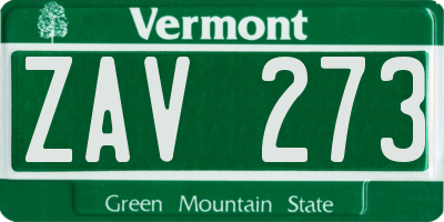 VT license plate ZAV273