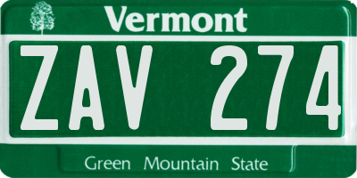 VT license plate ZAV274