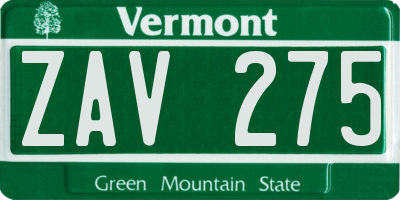 VT license plate ZAV275
