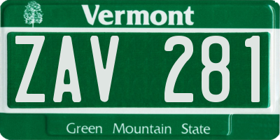 VT license plate ZAV281