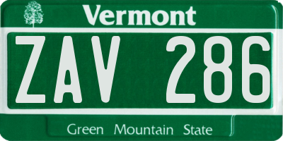 VT license plate ZAV286