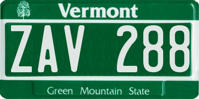 VT license plate ZAV288