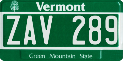 VT license plate ZAV289