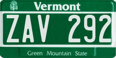 VT license plate ZAV292