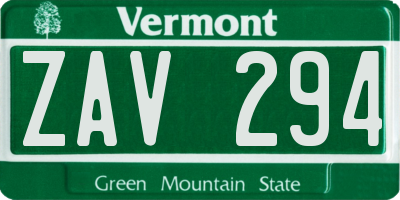 VT license plate ZAV294
