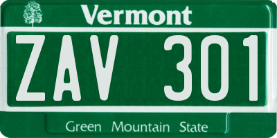 VT license plate ZAV301