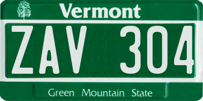 VT license plate ZAV304