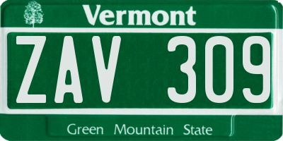 VT license plate ZAV309