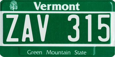 VT license plate ZAV315
