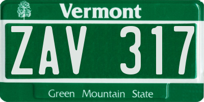 VT license plate ZAV317