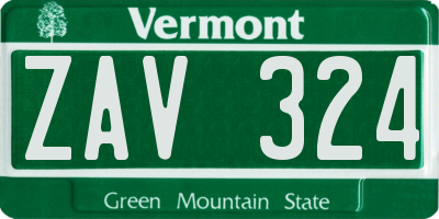 VT license plate ZAV324