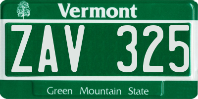 VT license plate ZAV325