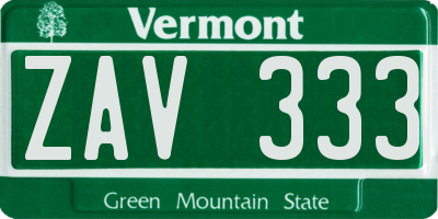 VT license plate ZAV333
