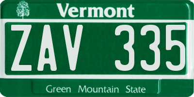 VT license plate ZAV335