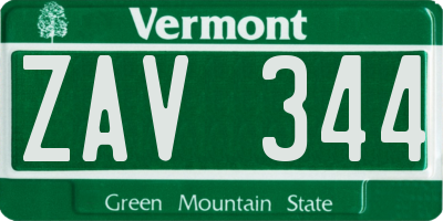 VT license plate ZAV344