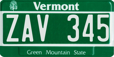 VT license plate ZAV345