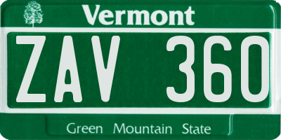 VT license plate ZAV360