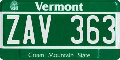 VT license plate ZAV363