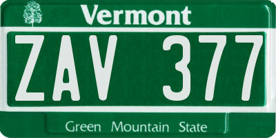 VT license plate ZAV377