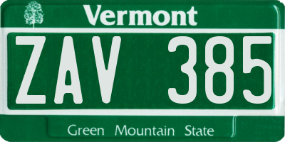 VT license plate ZAV385