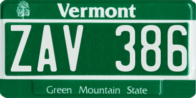 VT license plate ZAV386