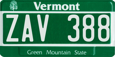 VT license plate ZAV388