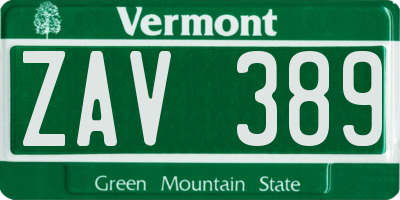 VT license plate ZAV389