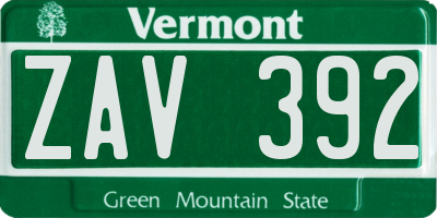 VT license plate ZAV392