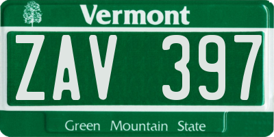 VT license plate ZAV397