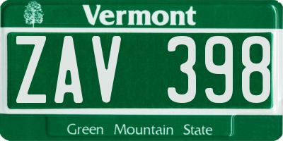 VT license plate ZAV398