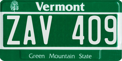 VT license plate ZAV409