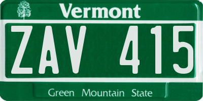 VT license plate ZAV415