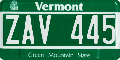VT license plate ZAV445