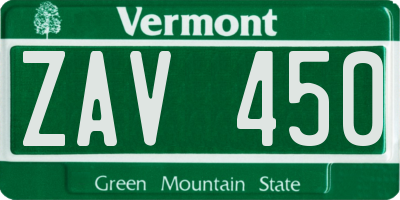 VT license plate ZAV450