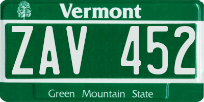 VT license plate ZAV452