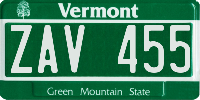 VT license plate ZAV455