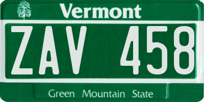 VT license plate ZAV458