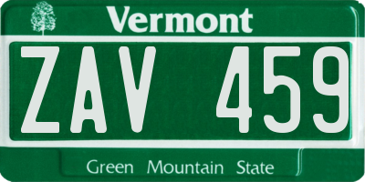 VT license plate ZAV459