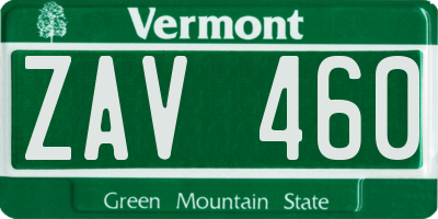 VT license plate ZAV460