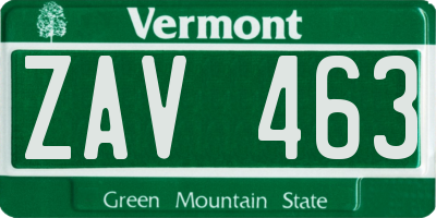 VT license plate ZAV463