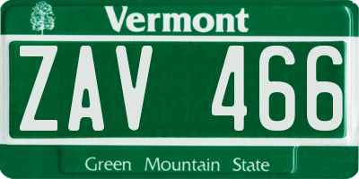 VT license plate ZAV466