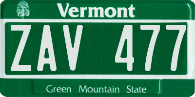 VT license plate ZAV477