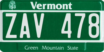 VT license plate ZAV478