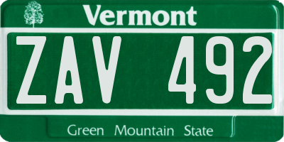 VT license plate ZAV492