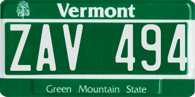 VT license plate ZAV494