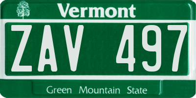VT license plate ZAV497