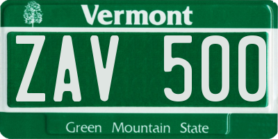 VT license plate ZAV500