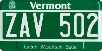 VT license plate ZAV502