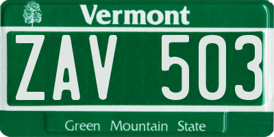 VT license plate ZAV503