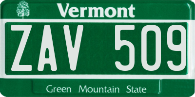 VT license plate ZAV509